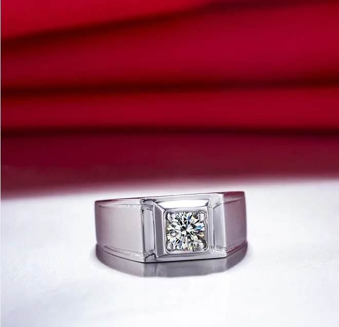 

Classic 0.45CT Real Moissanits Men's Wedding Ring Pure White Gold AU585 Fine Engagement Jewelry Best Valuable Gift For Husband