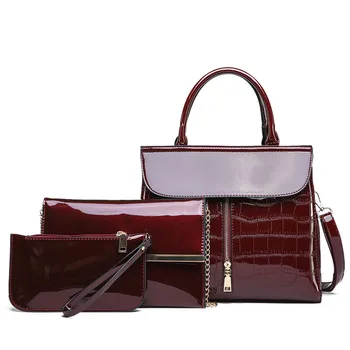 

Brand 3 Sets Stone Pattern Handbag Women Large Tote Bag Tassel Bright Surface Leather Shoulder Crossbody Bag Ladies Small Purse