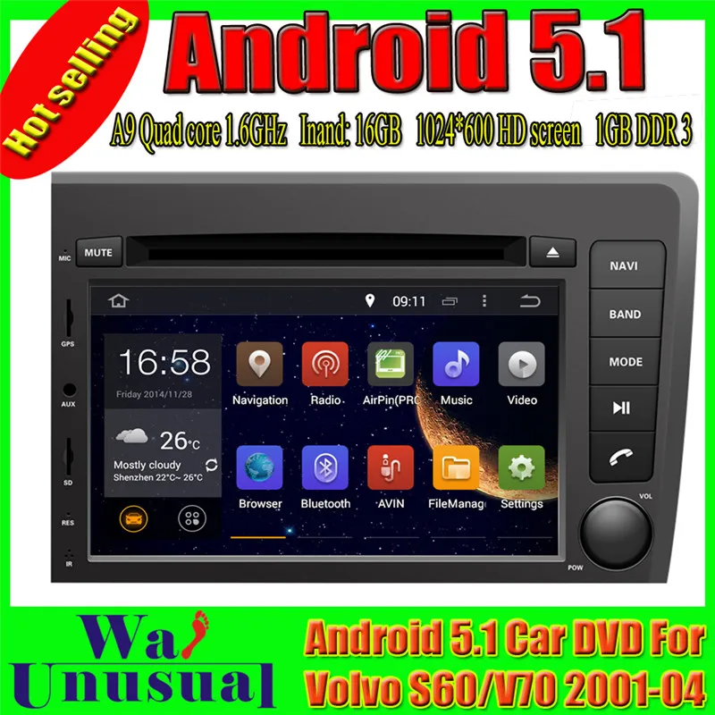 

WANUSUAL 1024*600 7'' Octa Core 32G 4G RAM Android 6.0 Car GPS Navigation for Volvo S60 V70 2001 2002 2003 2004 with BT WIFI Map