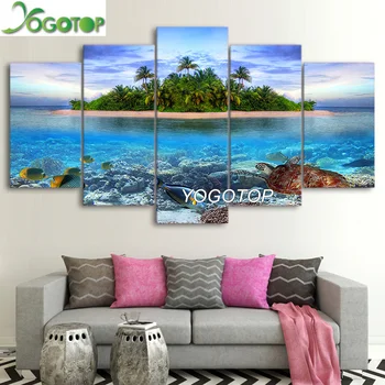 

YOGOTOP DIY Diamond Painting Full Embroidery 5D Square/Round Drill Mosaic Wall Decorate Island Sea Turtle Fish Trees 5pcs ML651