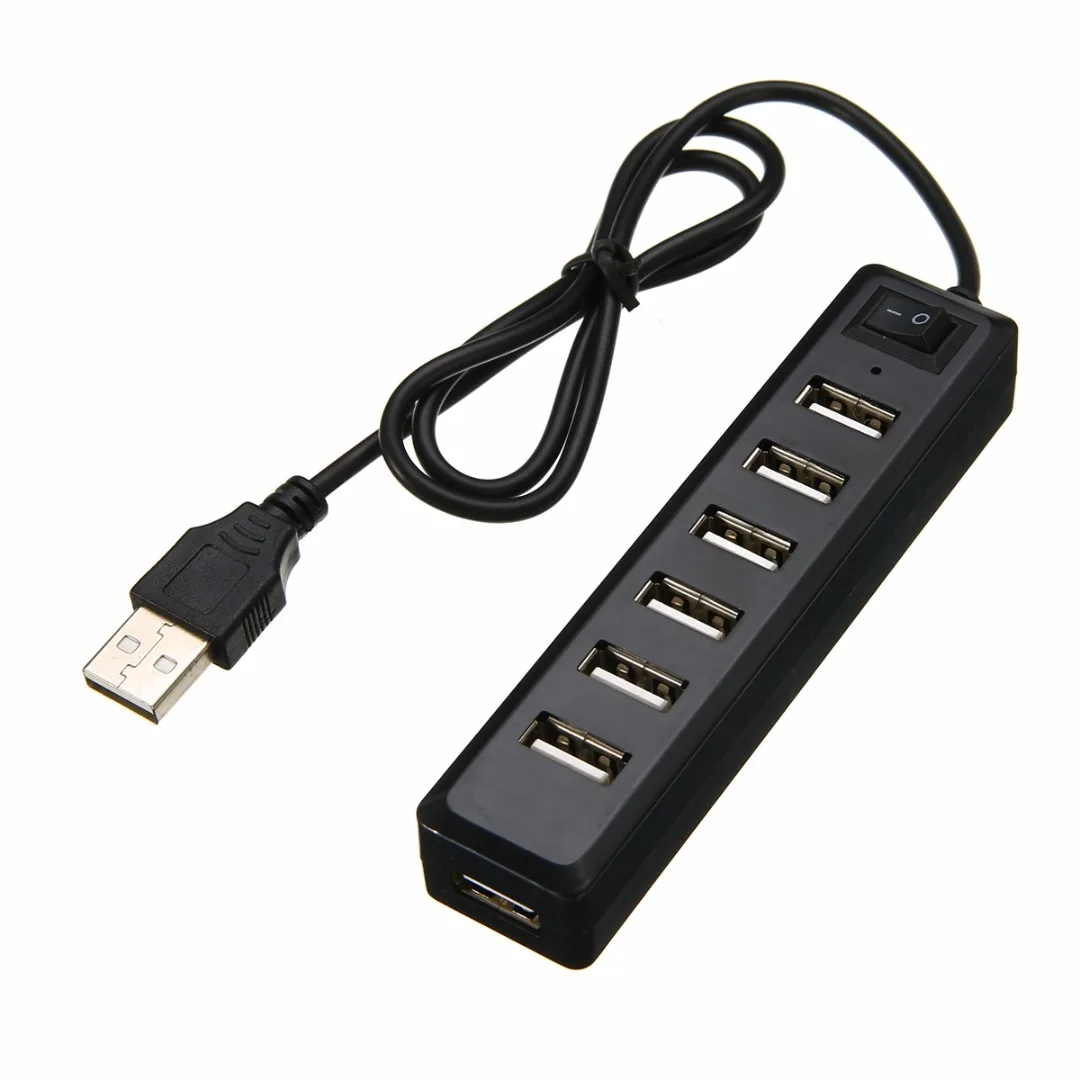 1pc Portable USB 2.0 Hub 7 Port Black 480Mbps High Speed USB2.0 Hub