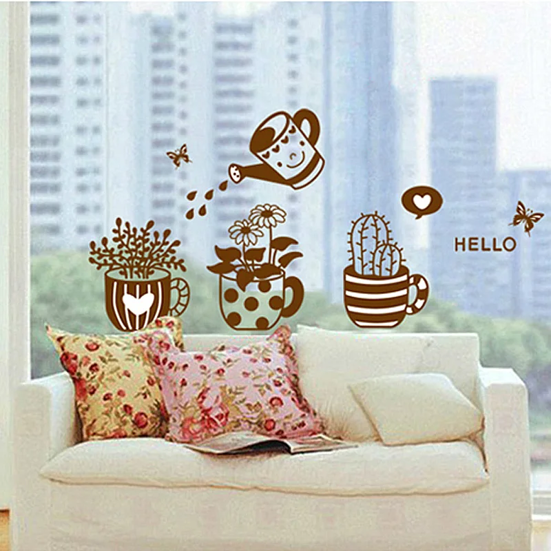 Creative Potted Plant Flower Watering Removable Living Room Bedroom Kitchen Self-adhesive DIY Wall Stickers Decals Mural dc12