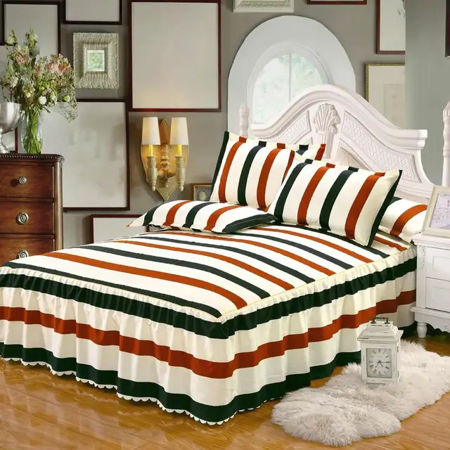 150 * 200cm Bed Skirt Cover Elastic Bed Geometric Wave Point Pattern Bed Skirt Matte Dust Ruffle