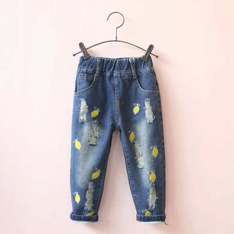 Новинка года, детские джинсы детские штаны джинсовые джинсы для девочек, детские штаны с вышивкой, брюки для малышей заклепки для одежды 2-7T - Цвет: Синий