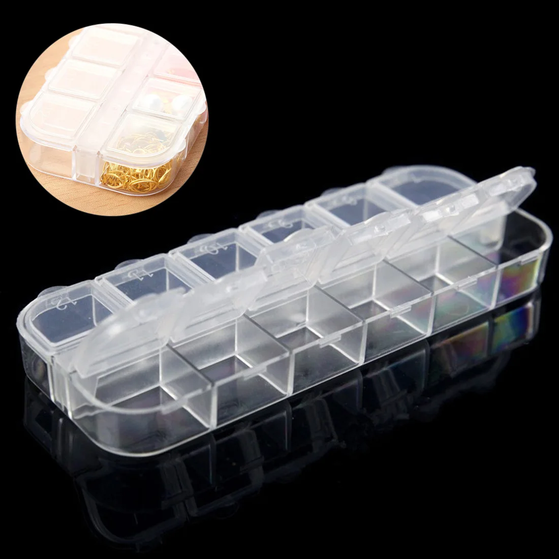

12 Grids Nail Art Storage Case Rhinestones Beads Gems Jewelry Accessories Clear Plastic Empty Container Organizer Box