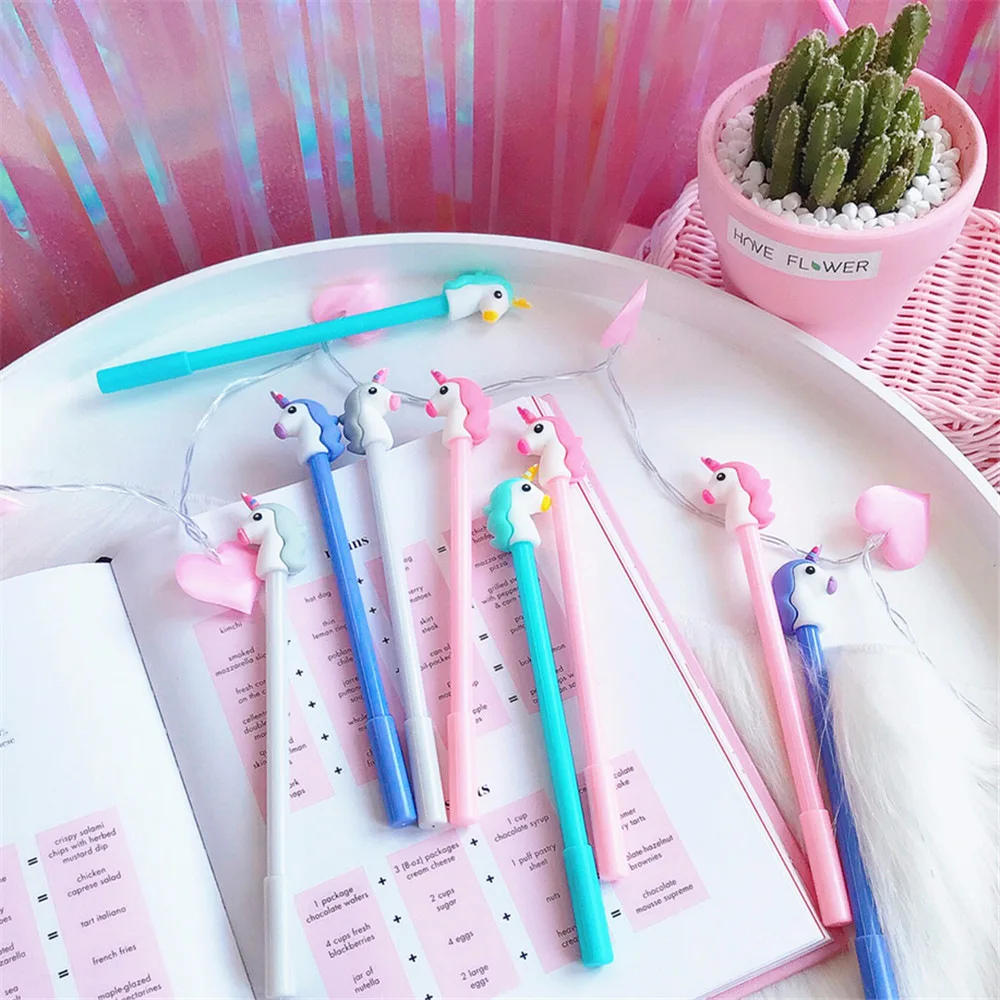 

4pcs Cartoon Action Figure Printed Unicorn Signature Pen Black 0.35mm Study Pen School Office Writing Supply Escolar Stationery
