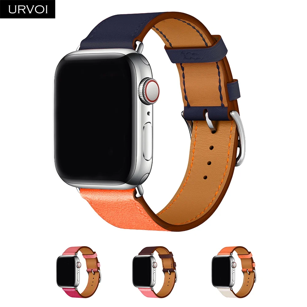 Кожаный ремешок URVOI для apple watch классический черный ручной работы с пряжкой iWatch 5/4