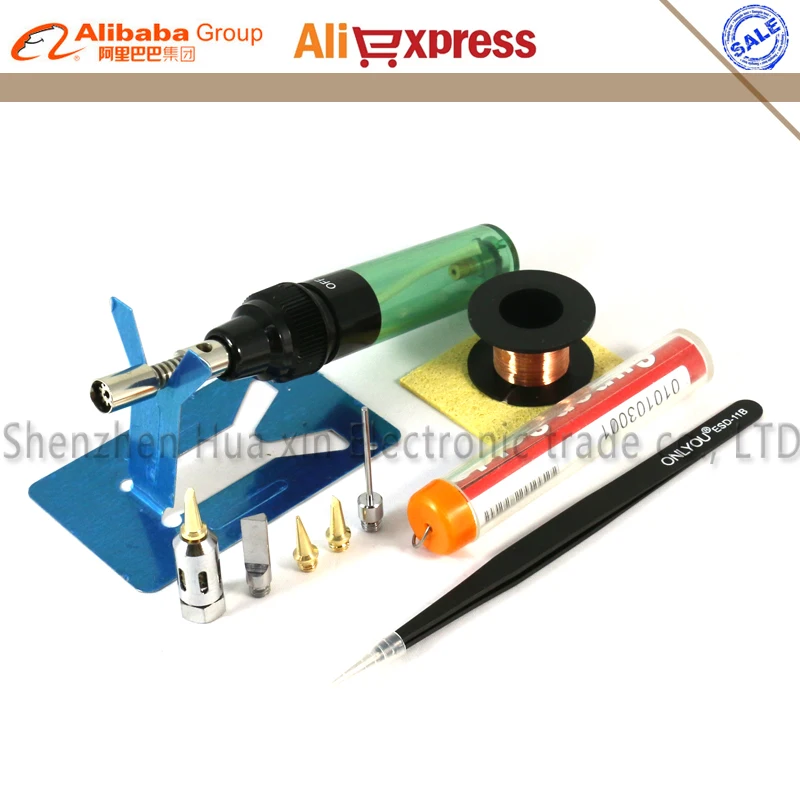 Aerated Flame Butane Gas Soldering Iron Kit Set Pen Flame Torch DIY Tool Cordless Solder Iron+5/PCS Tips nozzle+tweezers+Solder