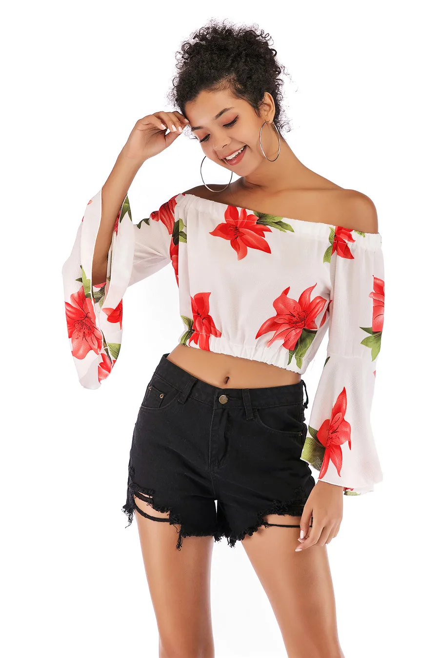 Gladiolus Off Shoulder Spring Autumn Blouse Women 2019 Flare Sleeve Sexy Leopard Print Crop Top Shirt Women Blouses Ladies Tops (27)