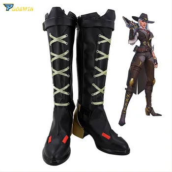 

OW Ashe Cosplay High-heeled Shoes for Women Game Cosplay Ashe High Boots Zipper Shoes Black Golden Custom Made