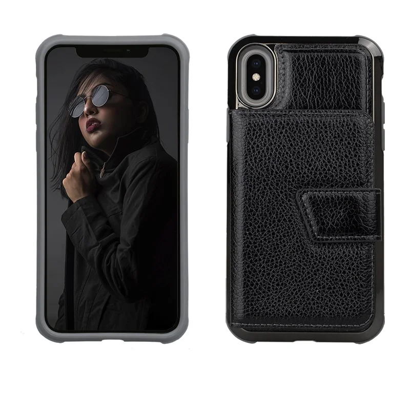 Женские жесткие флип-чехлы с зеркалом для iPhone 6 6s 7 8 Plus X XS MAX XR бумажник держатель для Карт Подставка конфетные цвета чехол для телефона Fundas - Цвет: Black