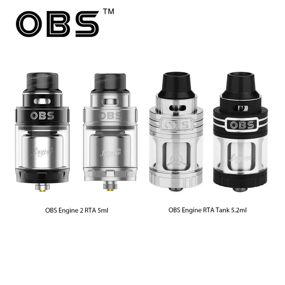 

Original 5ml OBS Engine 2 RTA Tank Dual Coils RTA 26mm diameter OBS Engine RTA Tank 5.2ml with 17mm build deck e-cigs atomizer