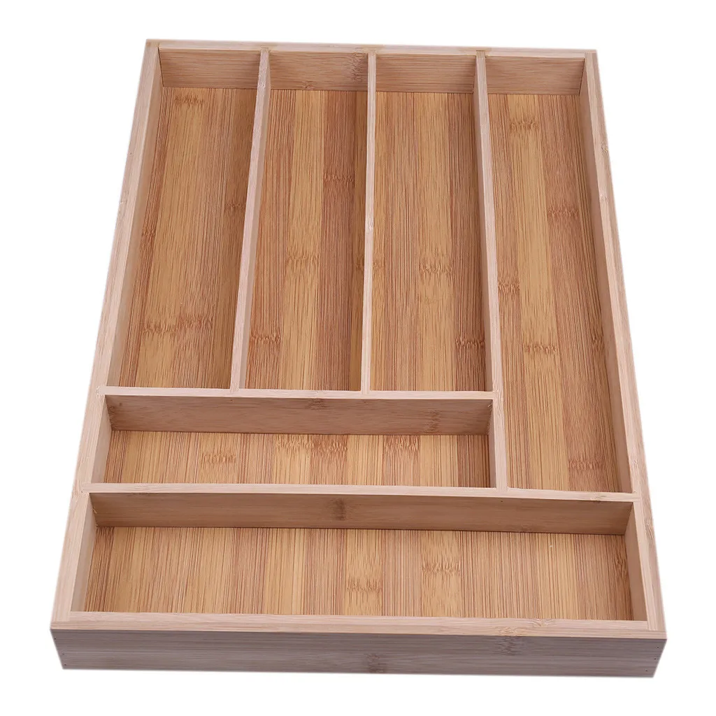

New Multifunctional Small Home Practical Bamboo Drawer Cutter Box 6 Plaid Home Kitchen Knives Cutlery Tool Storage Box H0521