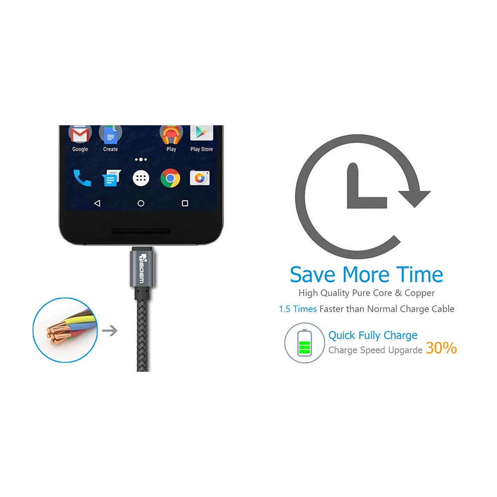 TIEGEM 1 M 2 M 3 M USB نوع C كابل USB-C الهاتف المحمول سريع شحن USB كبل شحن ل شياو mi mi 8/honor 8x/سامسونج S9 S8