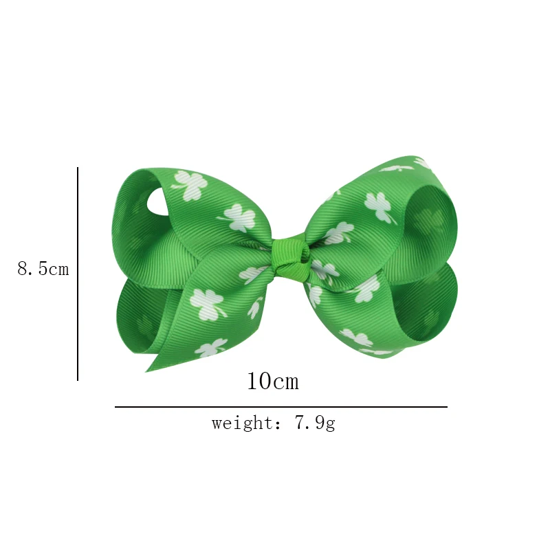 Big Bow Clip Boutique Hair Bows Green Clover Printing Hair Clip Grosgrain Ribbon Bow  Clips For  Kids Hairpins Boutique Hairclips Hair Accessories  (3)