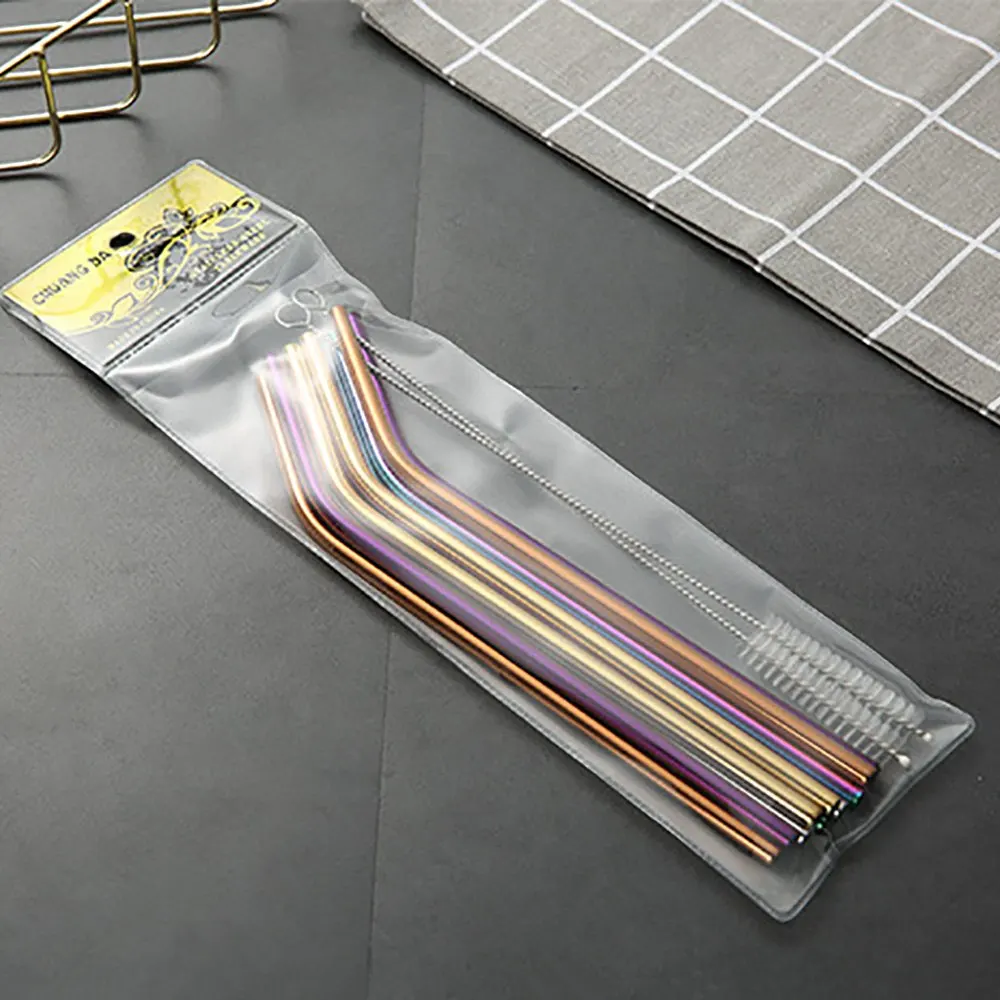 

Reusable Metal Straw 304 Stainless Steel Environmentally-friendly Straight Curved Milk Tea Drink Cleaning Brush Stick 9 Pack