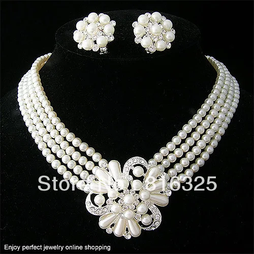 

>Wedding/Bridal pearl &crystal necklace earring set (A0423) -Top quality free shipping