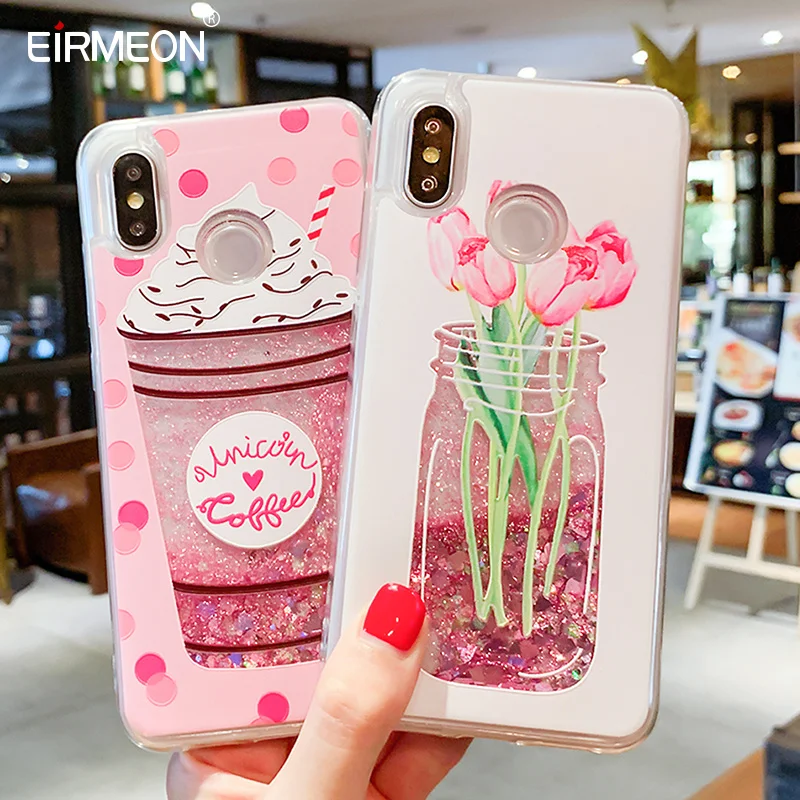 

Liquid Quicksand Phone Case For Xiaomi Redmi Note 5 Pro 4X Mi 8 Love Heart Glitter Cover For iPhone 7 8 X XS XR XS Max 6 6S Plus