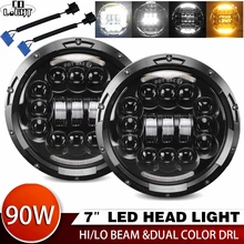 CO LIGHT 7inch LED Headlight 180W Angle Eye DRL Turn Singal 12V 24V Hi/Lo for Jeep Wrangler Lada Niva 4x4 Offroad Driving Lights 2x black 7inch round h l drl w turn signal led headlight assembly kit for lada 4x4 urban niva for jeep wrangler for land rover