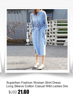 SuperAen, новинка, Осеннее свободное женское платье с длинным рукавом, повседневное хлопковое женское платье, корейский стиль, длинное женское платье