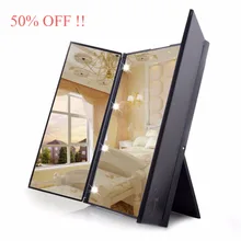 Tri-Fold Makeup Mirror with LED Light Portable Travel Compact Pocket Mirror LED Makeup Mirror Travel Fold Cosmetic Mirror