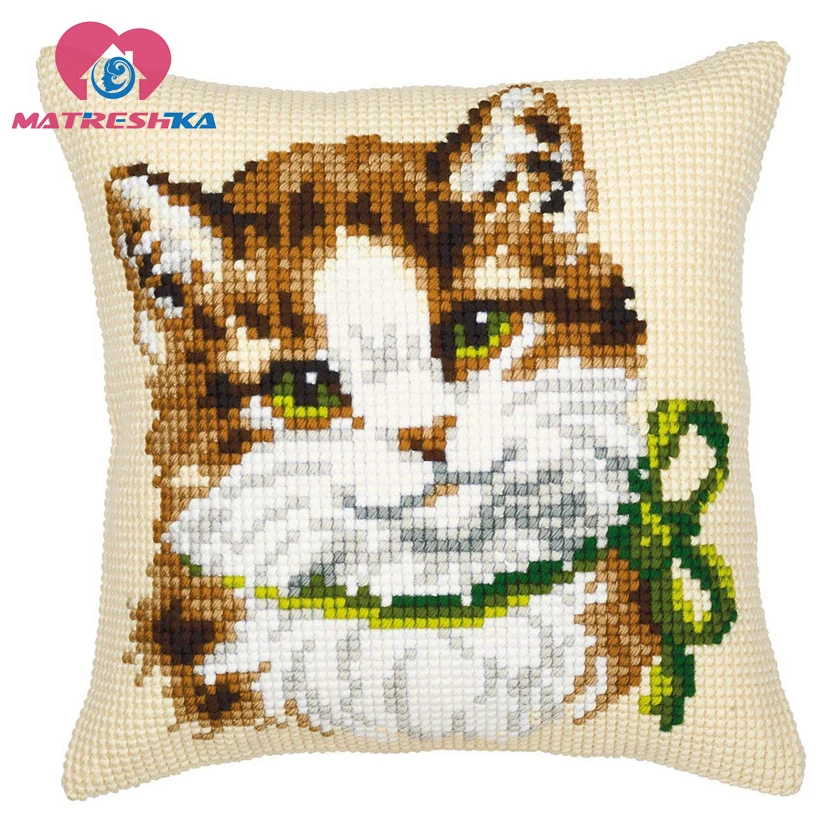 

cross stitch pillow kit DMC counted cross stitch patterns DIY Cushions cross stitch cat canvas printed needlework sets Animal