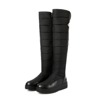 

Women Winter Snow Boots PU leather over knee thigh flat platform long boots black thick fur Boots 2019 for woman shoes