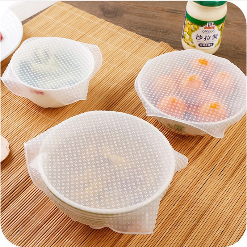 New 4pcs/set Reusable Silicone Cover Food stretch Lid Preservative Film Food Fresh Keeping Kitchen Tools Multifunctional Wrap