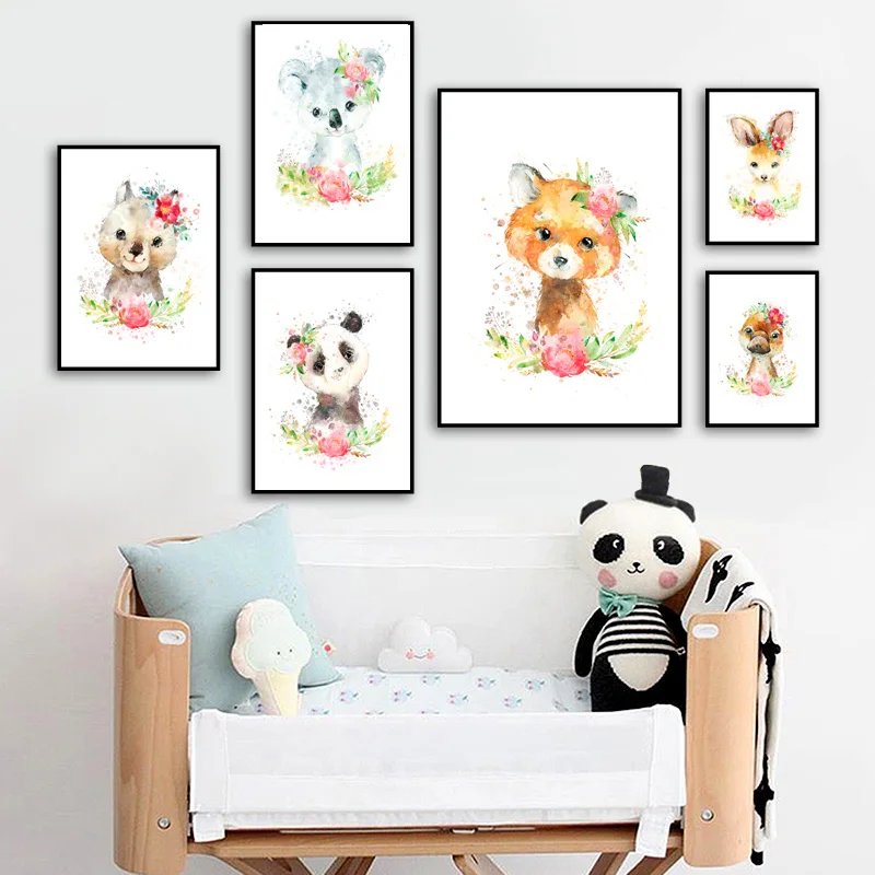 

Watercolor Panda Koala Kangaroo Nursery Wall Art Canvas Painting Nordic Posters And Prints Wall Pictures baby Kids Room Decor