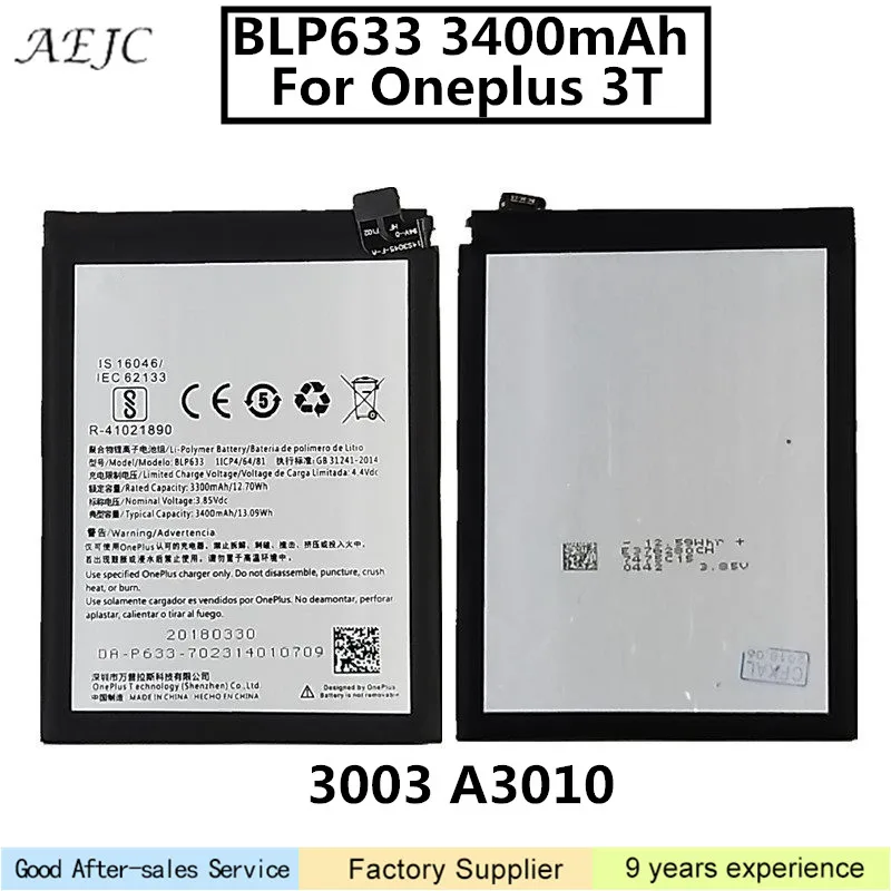 

3400mAh BLP633 Battery For Oneplus 3T A3003 A3010 For One Plus 1+3T Battery Replacement For One Plus 3T Battery