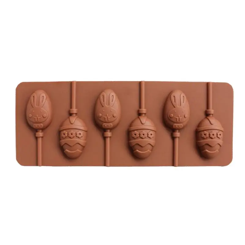 6-Cavity Rabbit Bunny Floral Easter Egg Shape 3D Silicone Lollipop Mold Candy Chocolate Gummy Fondant Mould Bakeware Baking | Дом и сад