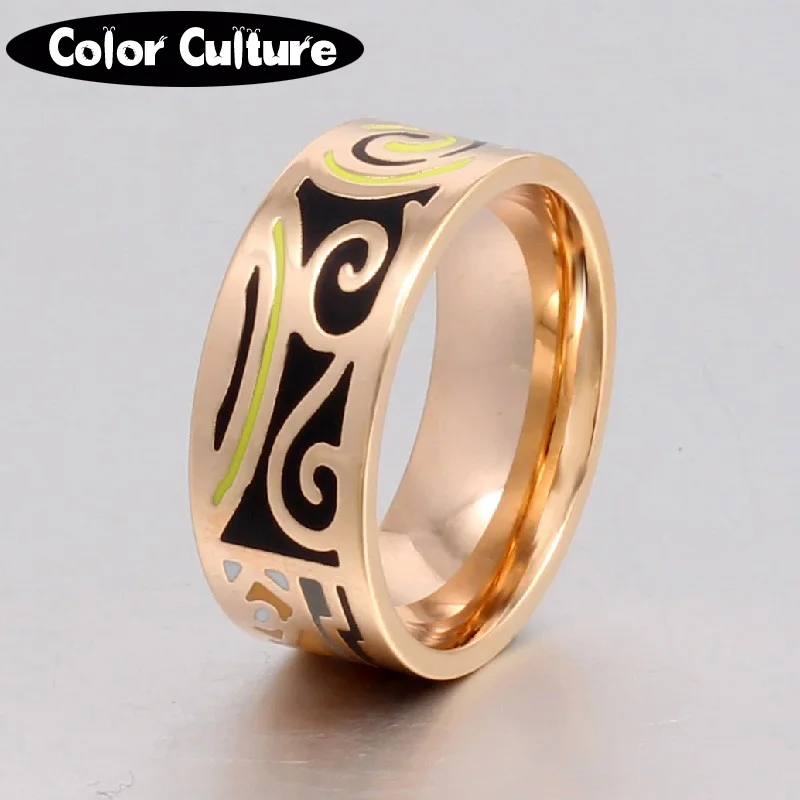 

New Brand Exclusive Beautiful Geometry Color Vintage Enamel Ring 0.8cm width gold Stainless Steel Rings for Women