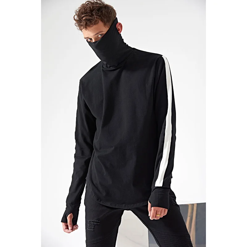 

Autumn winter men's Long Sleeve T-shirts turtleneck elastic render unlined upper garment stretch sweater man with mask golves