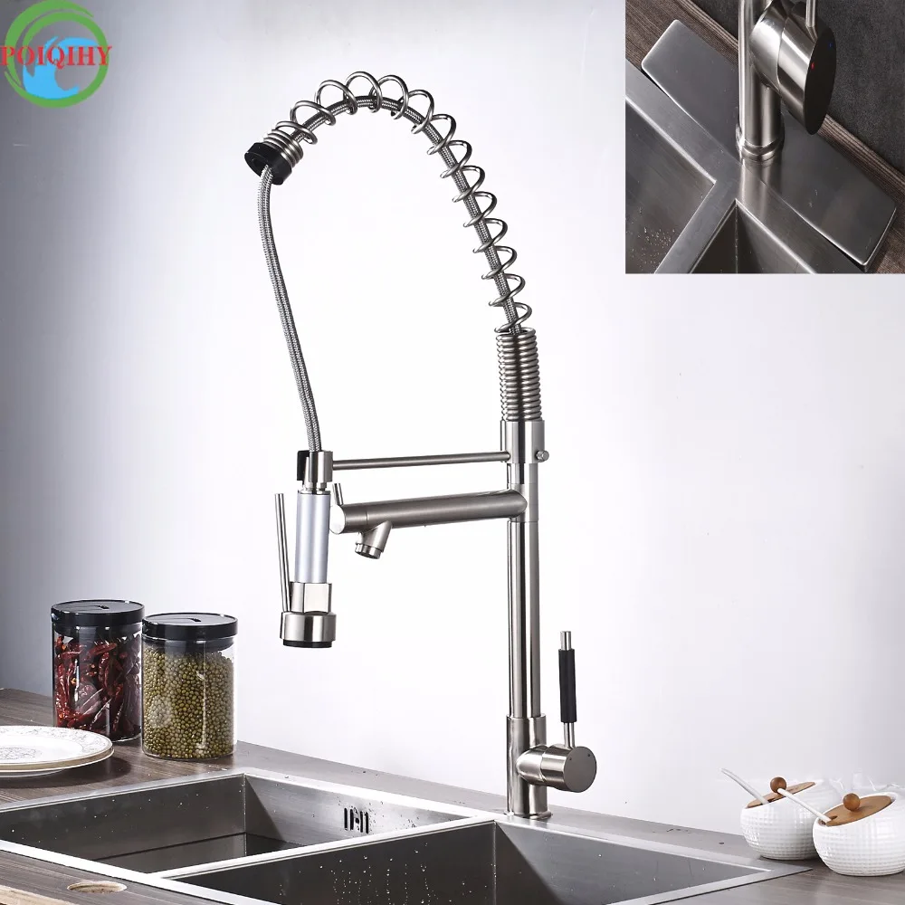 

Luxury Kitchen Mixer Faucet Two Spout Brushed Nickel Single Handle Deck Mounted Single Handle Single Hole Mixer Taps