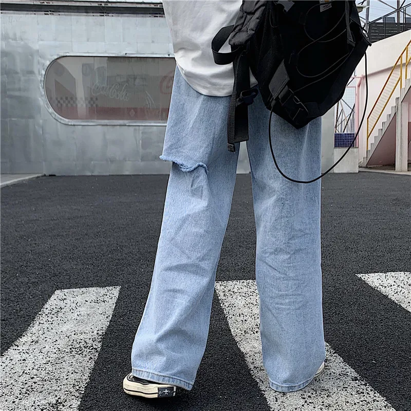 Рваные рваные сексуальные Мешковатые Свободные прямые шаровары Корейская уличная одежда Harajuku панк джинсовые штаны джинсы винтажный спортивный костюм для бегунов размера плюс