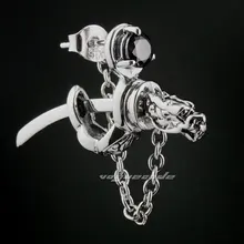 Панк Рокер модные черные CZ камень серьги Твердые 925 пробы серебряные крутые мужские Байкер Дракон японский катана серьги 8M011