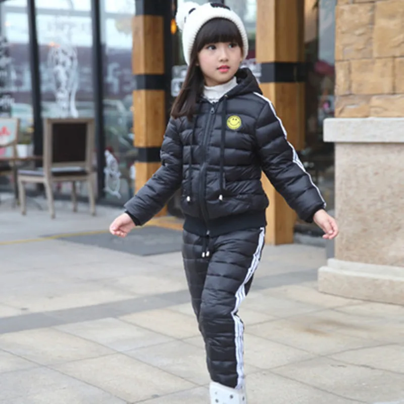 

2016 New Brand Winter Children Set 80% White Duck Down Jackets + Pant Girls Down Coat With Hooded Kids Clothes Red Black Blue