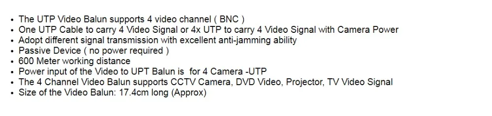 Высокое качество 4ch UTP CCTV балун пассивный приемопередатчик RG45 с CCTV BNC разъем кабеля через витой пары для CVI AHD TVI камера