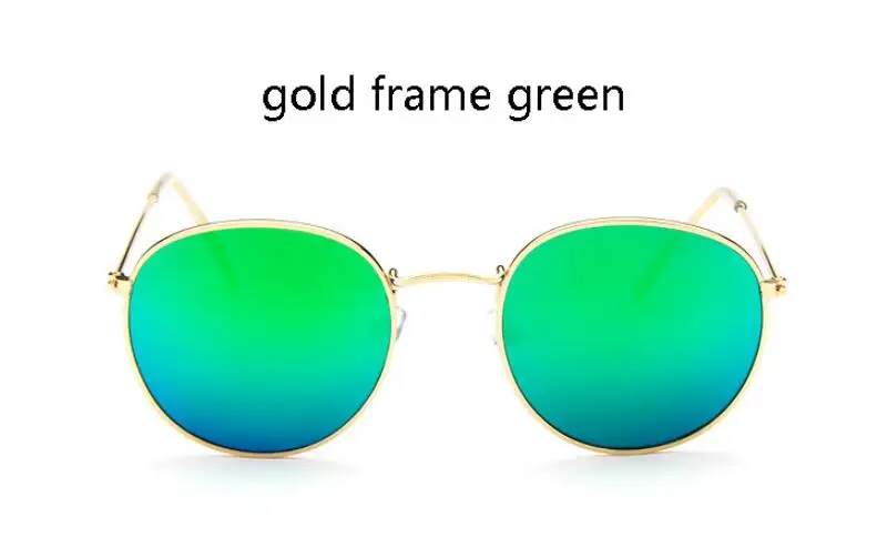 Модные маленькие солнцезащитные очки для женщин металлические серебристые зеркальные Круглые Солнцезащитные очки Мужские брендовые дизайнерские винтажные круглые очки трендовые черные оттенки - Цвет линз: gold frame green