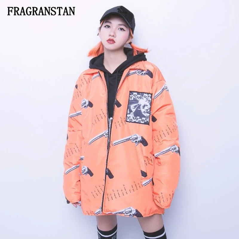 

Female 2017 Winter New Thikc Keep Warm Turtleneck Padded Jacket Fashion Letter Pattern Printed Parkas Casual Two Wear Coat JQ295