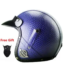 casco moto azul RETRO VINTAGE