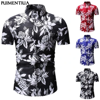 

Puimentiua Men Hawaiian Fashion Casual Short Sleeved Printed shirt Slim Fit Male Business Dress Shirt Brand Men Soft Clothing