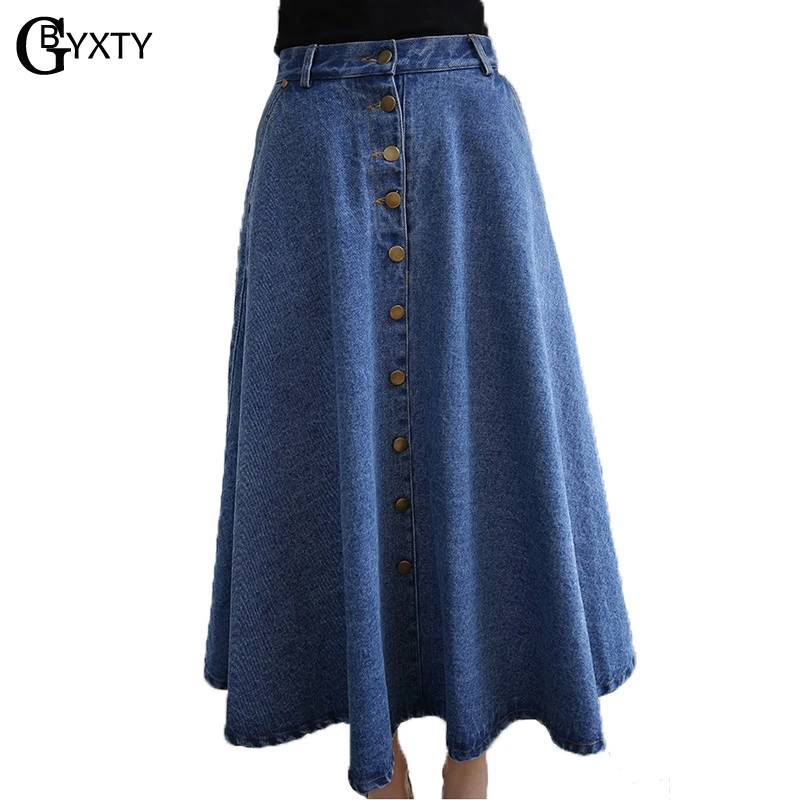 

GBYXTY Vintage Single Breasted High Waist Denim Skirts Women Spring Summer Casual Pocket Long Skirts Jeans Femme Saia Jupe ZA450