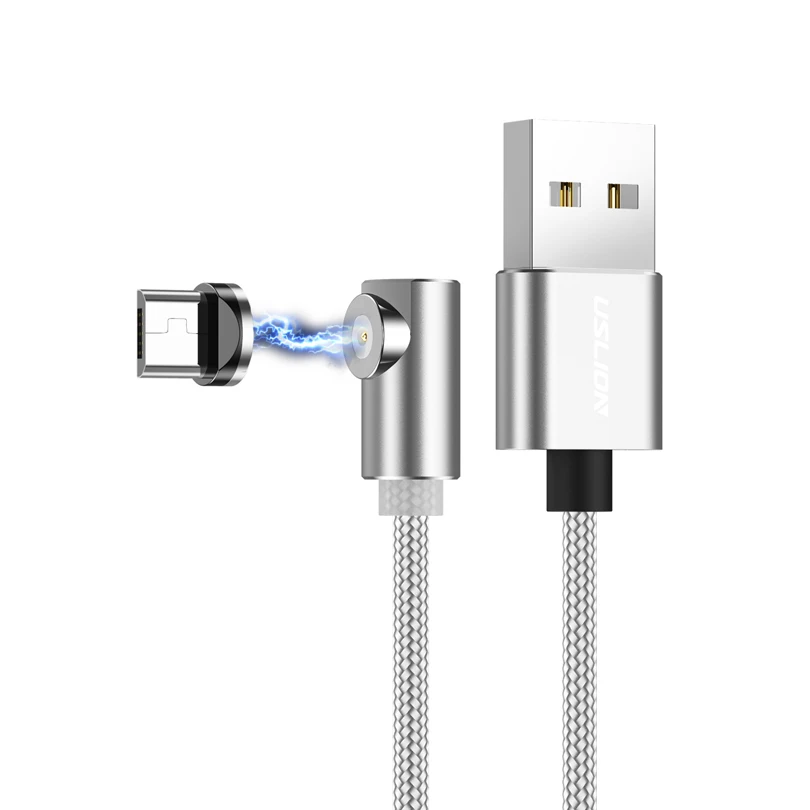 USLION 1 м L-Line 90 градусов Магнитный usb-кабель Магнит Micro USB для iPhone X XS Max 8 7 6 type C кабель для samsung Xiaomi huawei - Цвет: Silver
