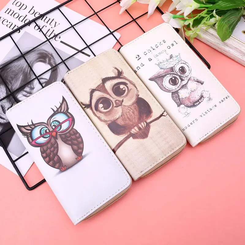 

THINKTHENDO Women Lady Cartoon Owl Long Zipper Purse Clutch Wallet Card Organizer Phone Bag Girl Fashion Multi-function Bags