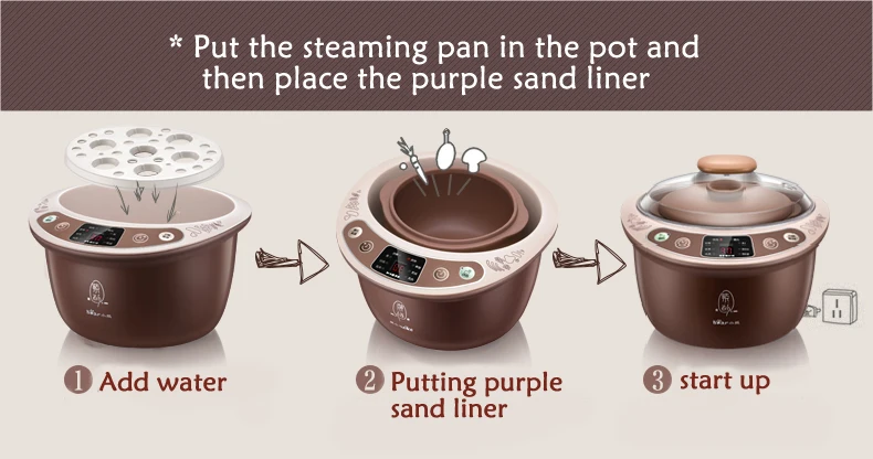 Медведь ddz-c18z3 фиолетовый песок тушить горшок Водонепроницаемый Электрический тушить горшок супа дома автоматический Электрический