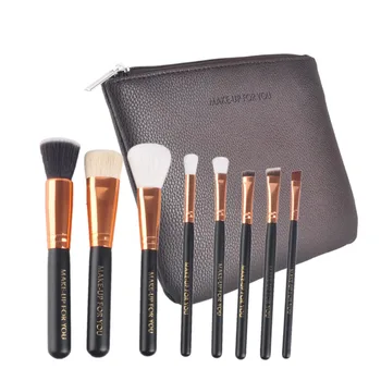 

Make-up Cosmetic Brushes Set Baking Varnish Wooden Handle with Zip PU Bag 8pcs/set Makup Brushes Kit Gold Rose Tube