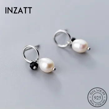 

INZATT Genuine S925 Sterling Silver Cute Stud Earrings For Fashion Women Wedding Party Pearl Black Crystal Mature Temperament