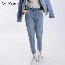 Betikama более Размеры бойфренда Джинсы для женщин женские эластичные джинсовые свободные Дамские шаровары Большой Размеры Повседневное
