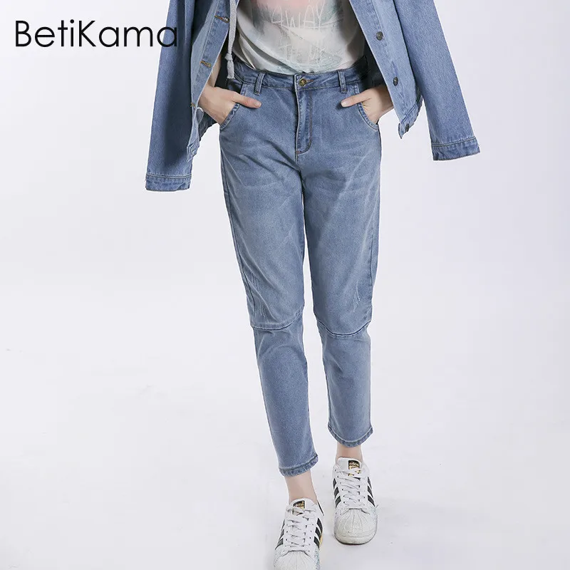BetiKama Oversize Boyfriend Jeans Woman Elastic Denim